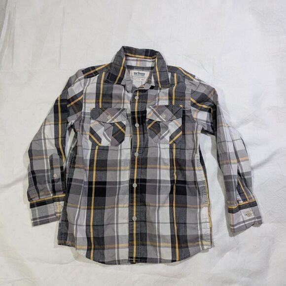 Boy's Youth Small Grey Checkered Button up Long Sleeved Shirt - Picture 1 of 5